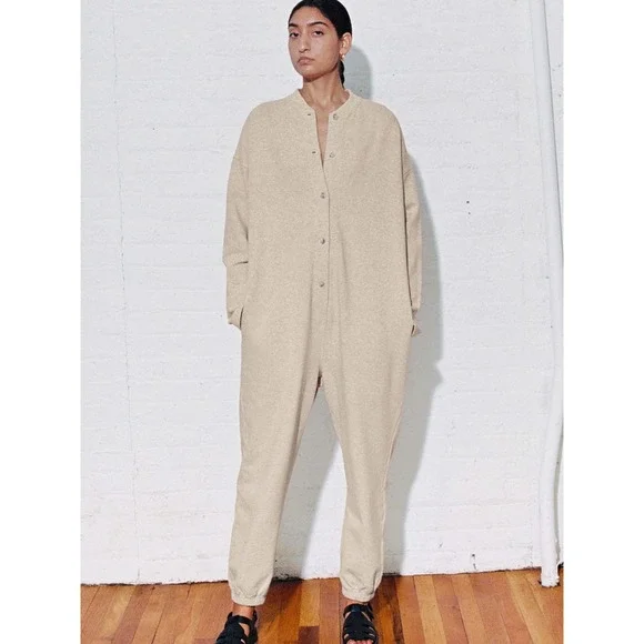 Mara Hoffman Sabina Oatmeal Jumpsuit Button Front sweatshirt Lagenlook NEW Sz 3X - Picture 2 of 7
